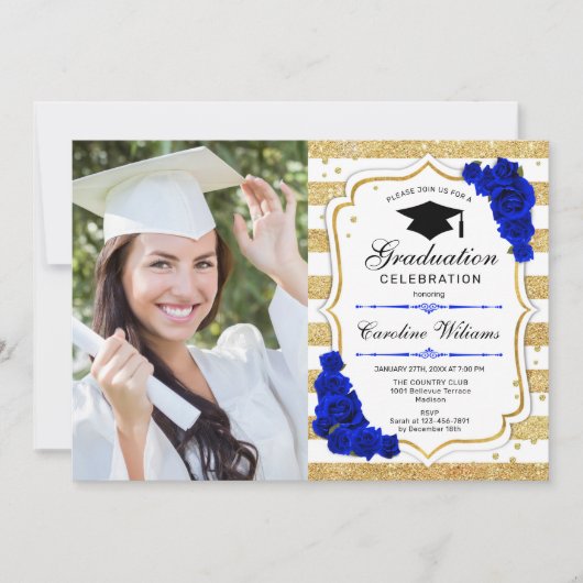GraduPartij met foto - Gold Royal Blue Kaart (Voorkant)