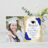 GraduPartij met foto - Gold Royal Blue Kaart (Staand voorkant)