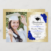 GraduPartij met foto - Gold Royal Blue Kaart (Voorkant / Achterkant)