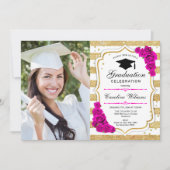 GraduPartij met foto - Goud wit roze Kaart (Voorkant)