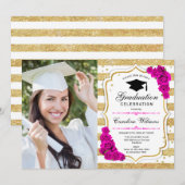 GraduPartij met foto - Goud wit roze Kaart (Voorkant / Achterkant)