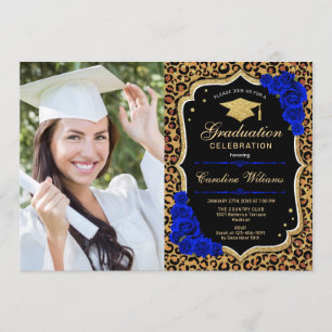 GraduPartij met foto - Royal Blue Leopard Kaart