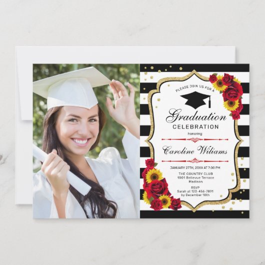 GraduPartij met foto - Zonnebloemen - Rozen Kaart (Voorkant)