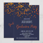 GraduPartij Oranje-goudConfetti op zwart Kaart (Voorkant / Achterkant)