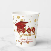 GraduPartij Red & Gold Confetti Cup Papieren Bekers (Achterkant)