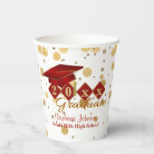 GraduPartij Red & Gold Confetti Cup Papieren Bekers (Voorkant)