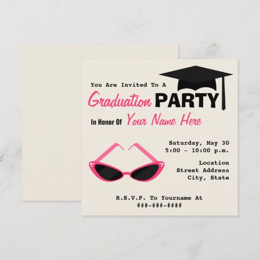 GraduPartij Retro Kat Oogroze zonnebril Kaart (Voorkant / Achterkant)