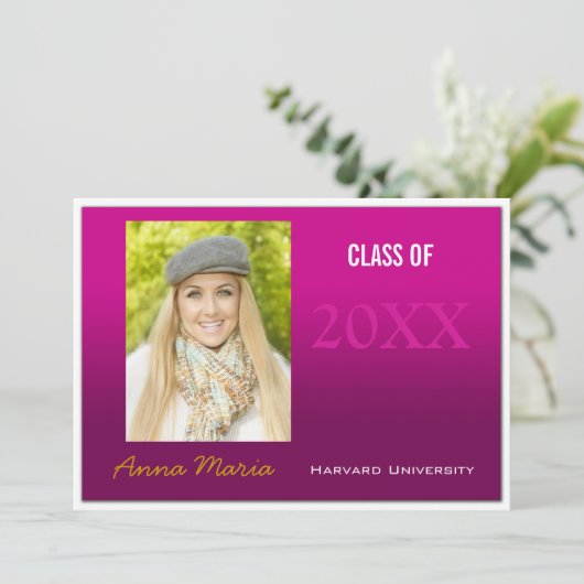 GraduPartij Roze Fotouitnodiging Kaart (Staand voorkant)