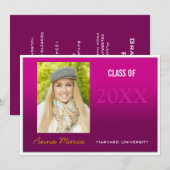 GraduPartij Roze Fotouitnodiging Kaart (Voorkant / Achterkant)