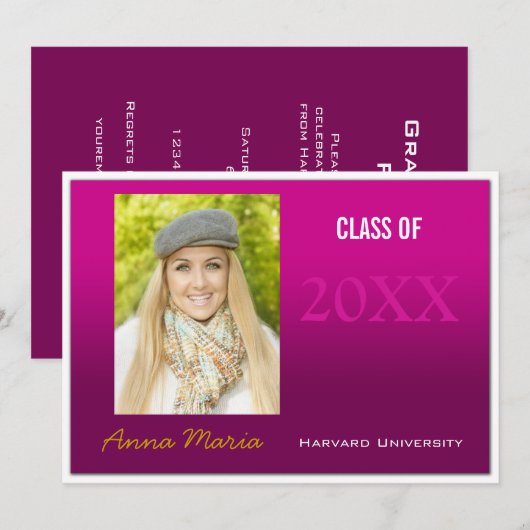 GraduPartij Roze Fotouitnodiging Kaart (Voorkant / Achterkant)