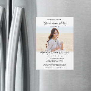 GraduPartij Simple Photo & Black White Script Magnetische Uitnodiging
