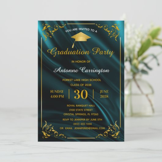 GraduPartij Sparkle Blauwgroen Satin Vlaams Lijst Kaart (Staand voorkant)