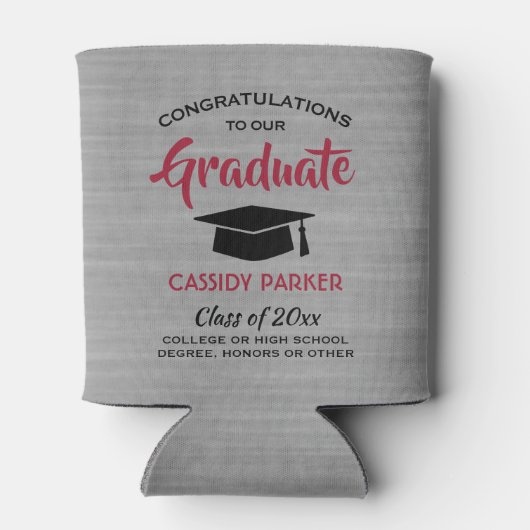 GraduPartij voor Gefeliciteerde grijze rood en zwa Blikjeskoeler (Achterkant)