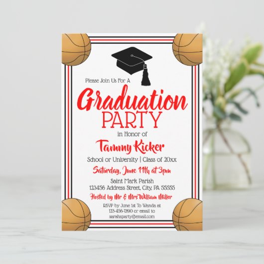 GraduPartij voor Rood- en Zwarte Basketball Kaart (Staand voorkant)