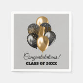 GraduPartij zwart en gouden ballonnen grijs Servet (Voorkant)