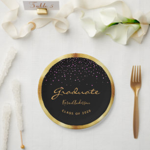 Graduparty afstuderen zwart goud paars papieren bordje