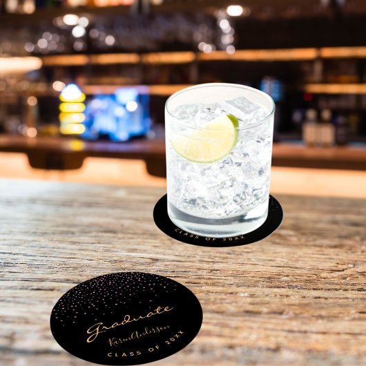 Graduparty afstuderen zwart goud paars ronde kartonnen onderzetter