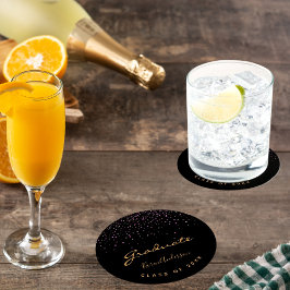 Graduparty afstuderen zwart goud paars ronde kartonnen onderzetter