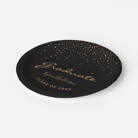 Graduparty afstuderen zwart goud papieren bordje (Gekanteld)