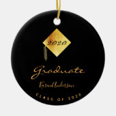 Graduparty afstuderen zwart goud pet keramisch ornament (Voorkant)