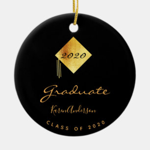 Graduparty afstuderen zwart goud pet keramisch ornament