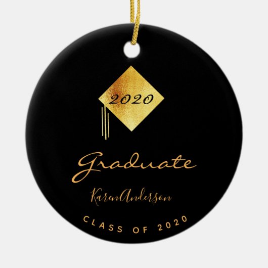 Graduparty afstuderen zwart goud pet keramisch ornament (Voorkant)