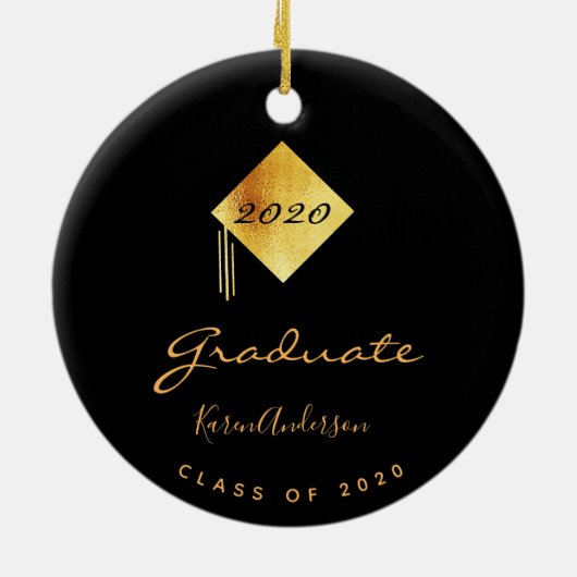 Graduparty afstuderen zwart goud pet keramisch ornament (Achterkant)