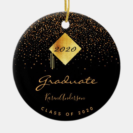 Graduparty afstuderen zwart goud pet keramisch ornament (Voorkant)
