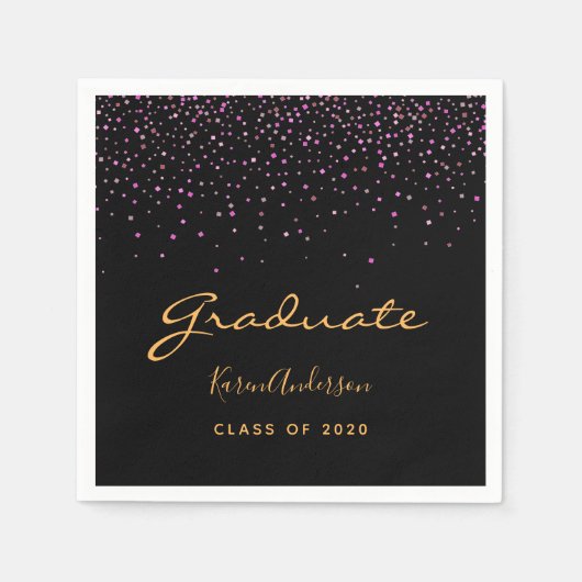 Graduparty afstuderen zwart paars goud servet (Voorkant)