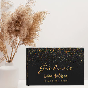 Graduparty afstuderen zwarte gouden confetti gastenboek