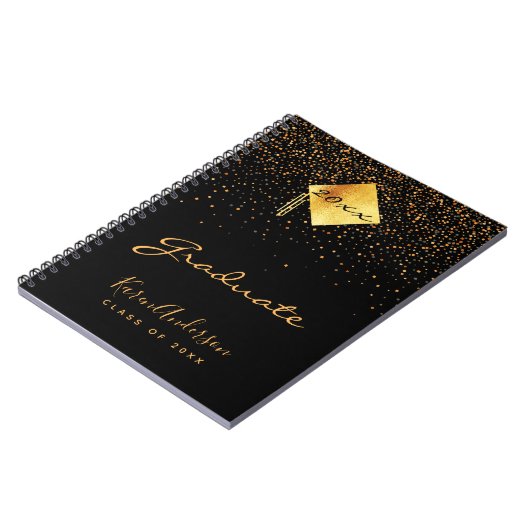 Graduparty afstuderen zwarte gouden confetti notitieboek (Linkerzijde)