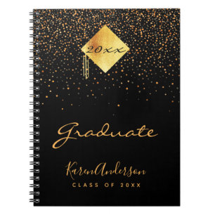 Graduparty afstuderen zwarte gouden confetti notitieboek