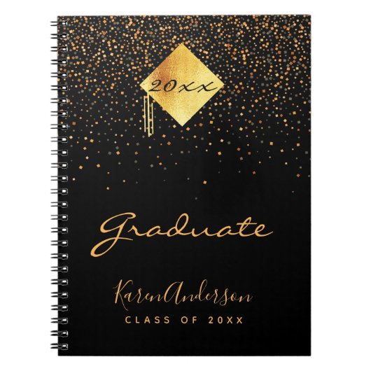 Graduparty afstuderen zwarte gouden confetti notitieboek (Voorkant)
