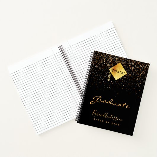 Graduparty afstuderen zwarte gouden confetti notitieboek (Binnen)