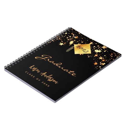 Graduparty afstuderen zwarte gouden sterren notitieboek (Linkerzijde)