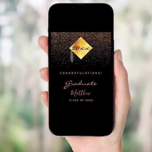 Graduparty black gold confetti afstuderen perfect poster