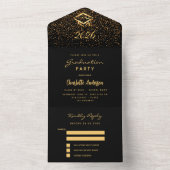 Graduparty Black gold confetti RSVP All In One Uitnodiging (Binnen)