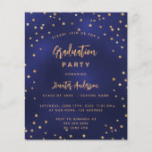 Graduparty blauwe gouden sterren budgetuitnodiging flyer (Voorkant)