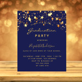 Graduparty blauwe gouden sterren budgetuitnodiging flyer