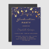 Graduparty blauwe gouden sterren luxe magnetisch magnetische uitnodiging (Voorkant / Achterkant)