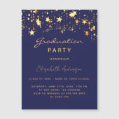 Graduparty blauwe gouden sterren luxe magnetisch magnetische uitnodiging (Voorkant)