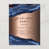 Graduparty blue agate marble roos gold aankondigingskaart (Voorkant)