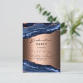 Graduparty blue agate marble roos gold aankondigingskaart (Staand voorkant)
