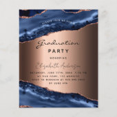 Graduparty blue agate roos budget uitnodiging (Voorkant)