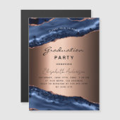 Graduparty blue agate roos gold luxe magnetische uitnodiging (Voorkant / Achterkant)