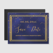 Graduparty blue gold met de datummagneet magnetische uitnodiging (Voorkant / Achterkant)