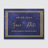 Graduparty blue gold met de datummagneet magnetische uitnodiging (Voorkant)