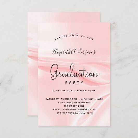 Graduparty blush roze satin rag kaart (Voorkant / Achterkant)