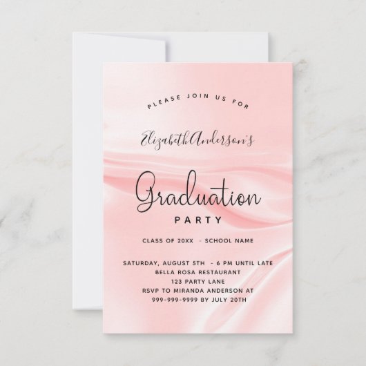 Graduparty blush roze satin rag kaart (Voorkant)