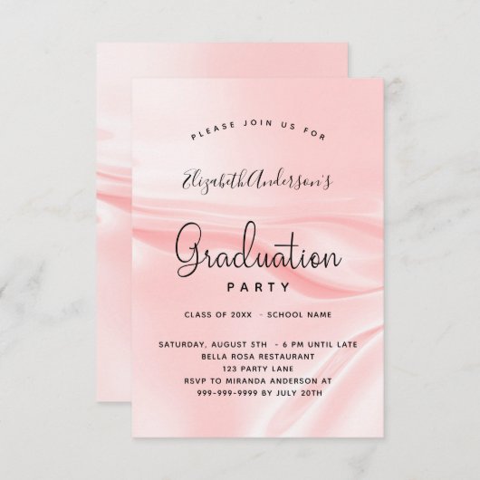 Graduparty blush roze satin rag kaart (Voorkant / Achterkant)